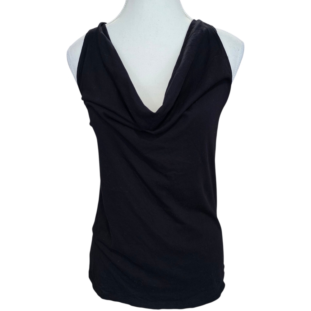Bobi Black Cowl Neck Lace Back Tank Top Size Small